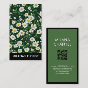 Cartão De Visita Margarida Branca Verde Moderno Boho Flor Florista