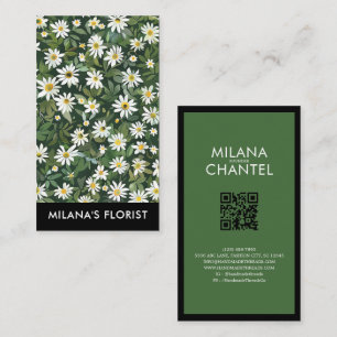 Cartão De Visita Margarida Branca Verde Moderno Boho Flor Florista