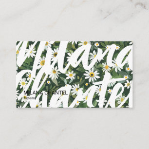 Cartão De Visita Margarida Branca Verde Moderno Boho Flor Florista