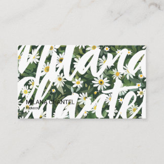 Cartão De Visita Margarida Branca Verde Moderno Boho Flor Florista