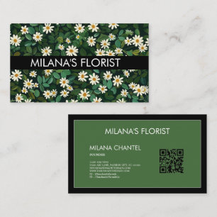 Cartão De Visita Margarida Branca Verde Moderno Boho Flor Florista