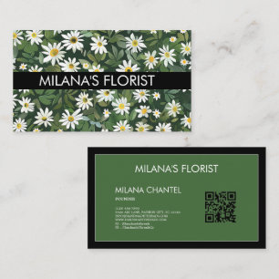 Cartão De Visita Margarida Branca Verde Moderno Boho Flor Florista 