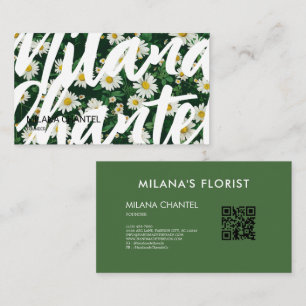 Cartão De Visita Margarida Branca Verde Moderno Boho Flor Florista