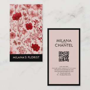 Cartão De Visita Margarida Vermelha Rosa Flor Florista Moderna e Te