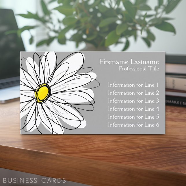 Cartão De Visita Margarida Whimsical - cinza amarela (Custom Business Card - Online Template Plus Low Quantity Printing)