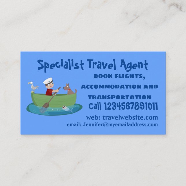 Cartão De Visita Marinheiro e cartoon de barco a remos de cãozinho (Frente)