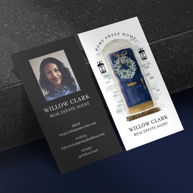 Cartão De Visita Marinho Aquarela Portas Frentes Rua Imobiliária (Criador carregado)