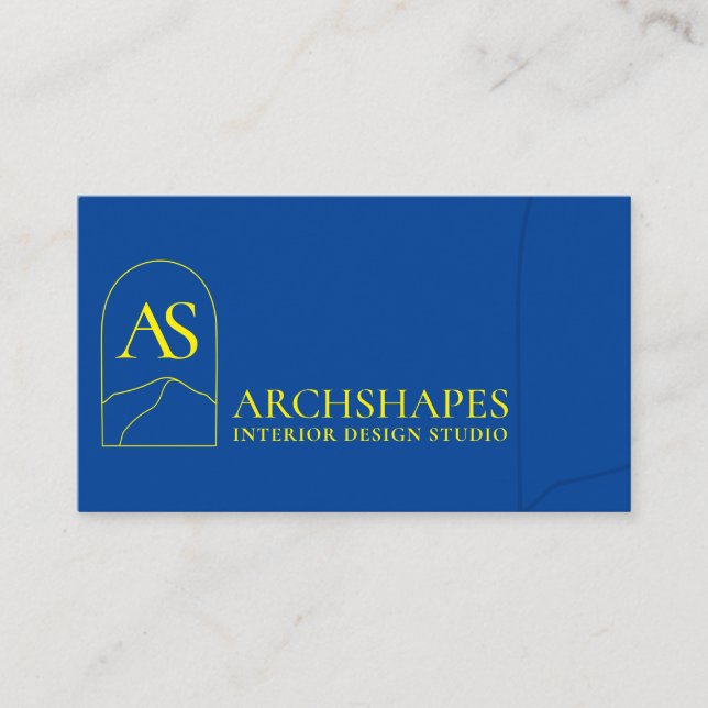 Cartão De Visita Marinho Arquitetura amarela Geometria Interior (Frente)