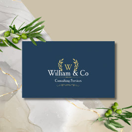 Cartão De Visita Marinho Azul Azul Dourado Laurel Clássico Monogram