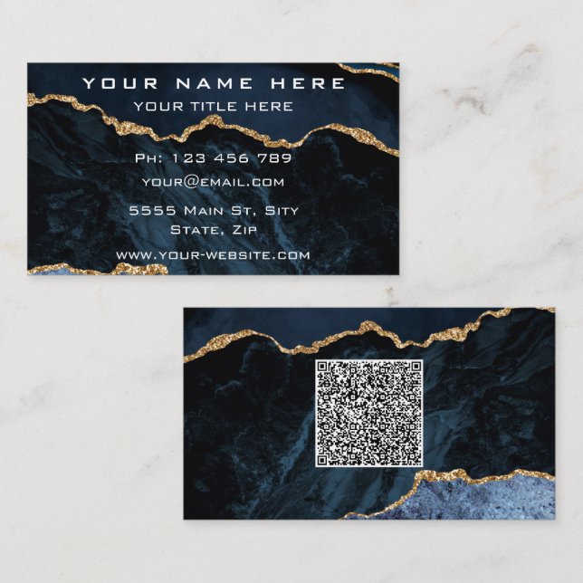 Cartão De Visita Marinho azul com o seu código QR (Frente/Verso)