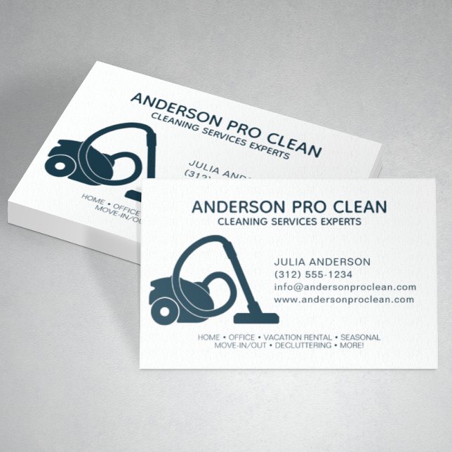 Cartão De Visita Marinho Azul do Serviço de Limpeza do Home & Offic (Criador carregado)