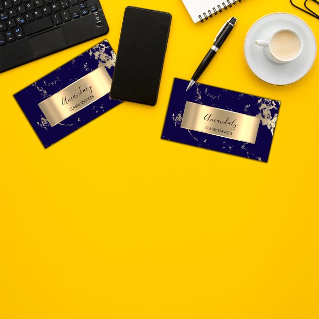 Cartão De Visita Marinho Azul Dourado de Abstrato de luxo profissio (Criador carregado)