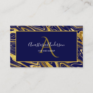 Cartão De Visita Marinho Azul, Dourado Mármore - Glitter Glam Mono
