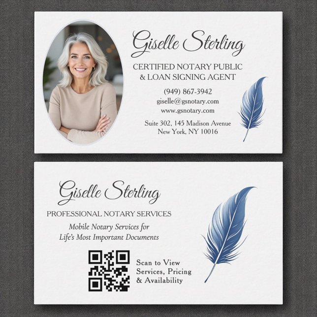 Cartão De Visita Marinho Azul Notário Móvel QR Código Moderno Foto (Criador carregado)