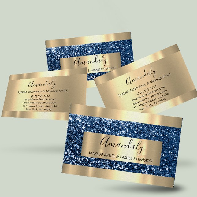 Cartão De Visita Marinho Azul ProfessionalGlitter Dourado Luminoso  (ProfessionalGlitter Blue Navy Gold Modern Luminous Business Card)