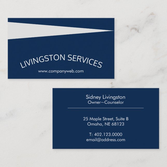Cartão De Visita Marinho Azul Profissional Curvo e Moderno Simples (Frente/Verso)