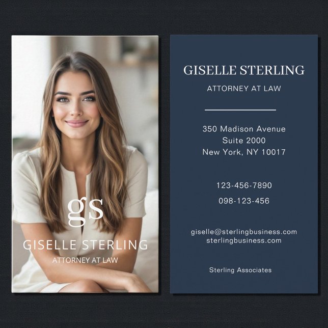 Cartão De Visita Marinho Blue Attorney na Law Photo Professional (Criador carregado)