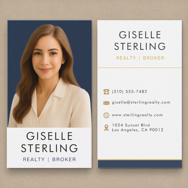 Cartão De Visita Marinho Blue Dourado Imobiliário Profissional (Criador carregado)