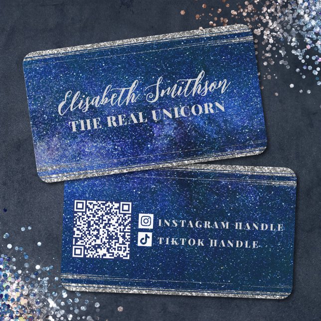 Cartão De Visita Marinho Blue Glitter Feminina Celestial Personaliz (Criador carregado)