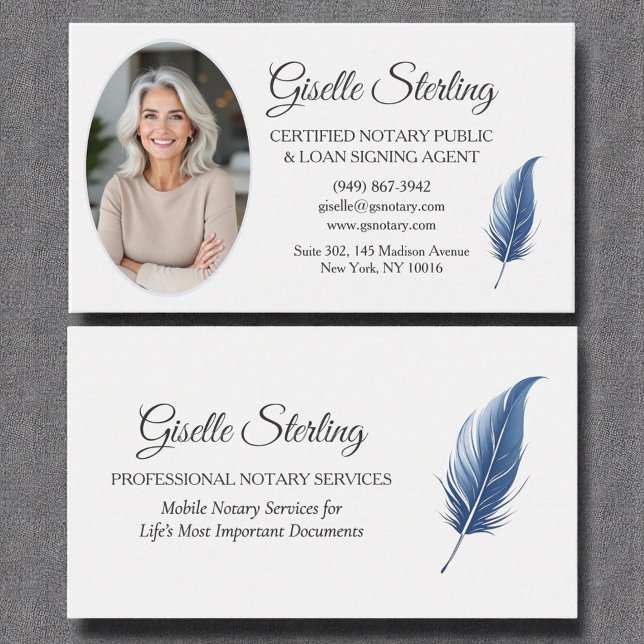 Cartão De Visita Marinho Blue Mobile Notary Public Modern Photo (Criador carregado)