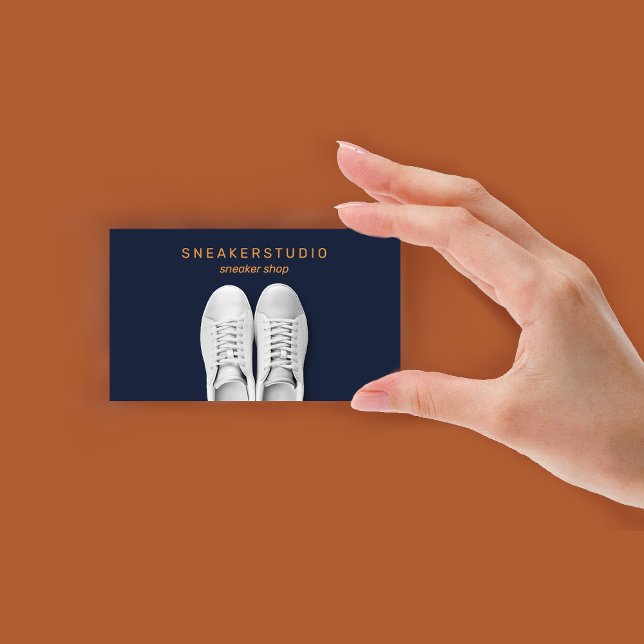 Cartão De Visita Marinho Brown White Sport Calçado Sneaker (Navy Brown White Sport Sneaker Shoes Business Card)