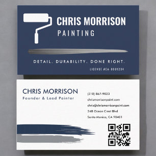 Cartão De Visita Marinho de Código QR da Empresa de Pintura Moderna