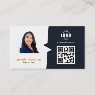 Cartão De Visita Marinho de Fotografia QRCode Personalizado Profiss