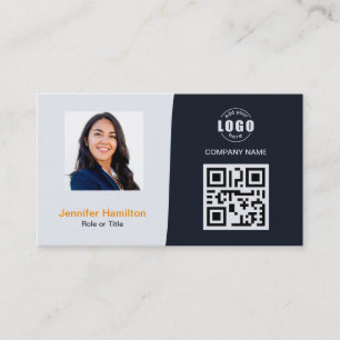 Cartão De Visita Marinho de Fotografia QRCode Personalizado Profiss