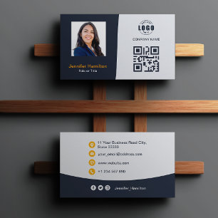 Cartão De Visita Marinho de Fotografia QRCode Personalizado Profiss