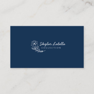 Cartão De Visita Marinho de Logotipo Botânico Floral Moderno de Art