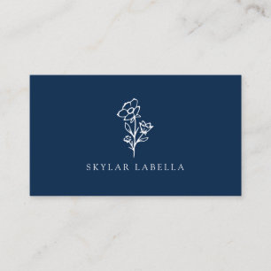 Cartão De Visita Marinho de Logotipo Botânico Floral Moderno de Art