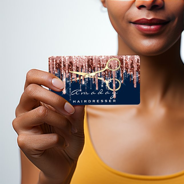 Cartão De Visita Marinho de tesoura de Ouro profissional (Professional Hairdresser Golden Scissors Navy Business Card)