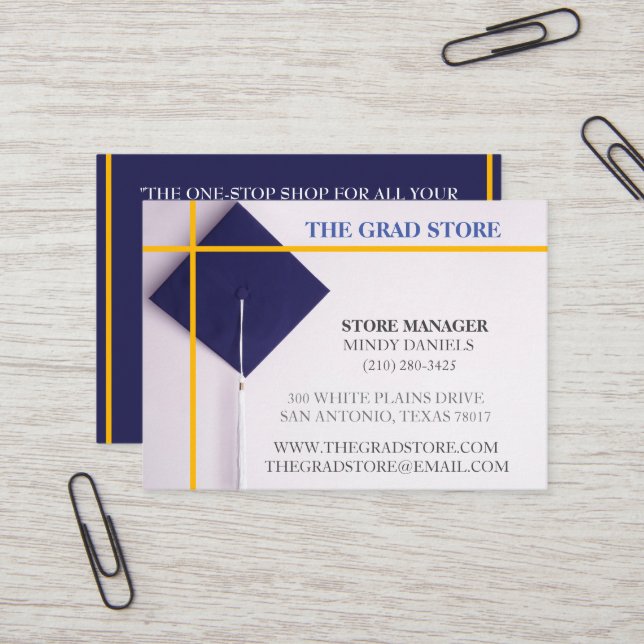 Cartão De Visita Marinho de varejo e Boné de formatura amarelo (Frente/Verso In Situ)