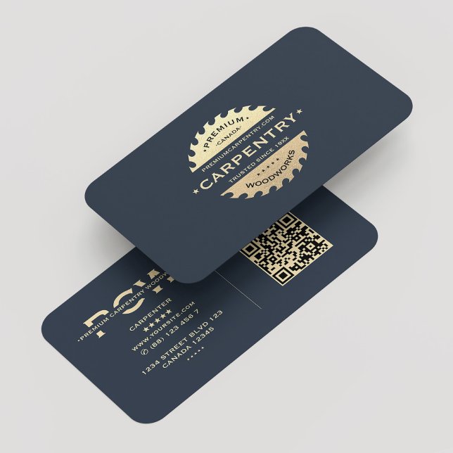 Cartão De Visita Marinho do carpinteiro Monograma Azul Moderno (Carpenter Monogram Navy Blue Modern Business Card
)