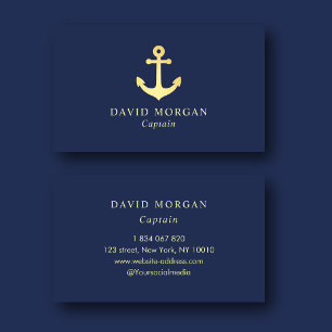 Cartão De Visita Marinho Do Logotipo Do Capitão Anchor E Dourado