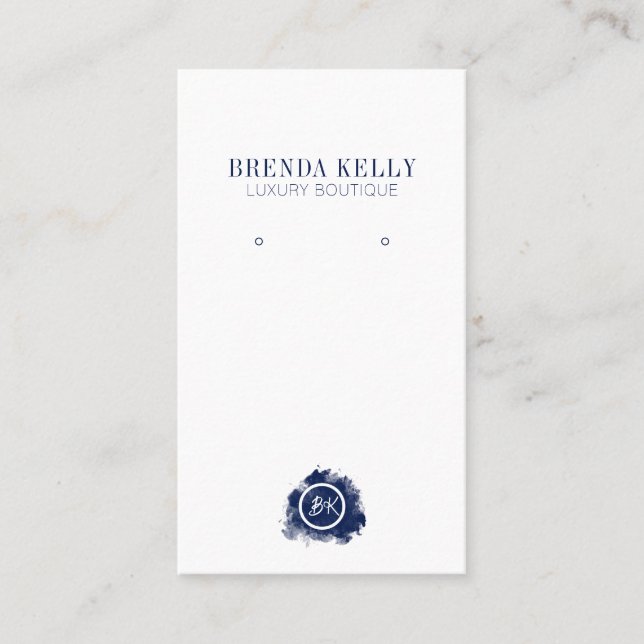 Cartão De Visita Marinho do Monograma Chic Moderno e Letras Brancas (Frente)