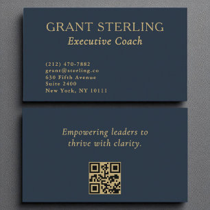 Cartão De Visita Marinho do treinador executivo Código QR Dourado a