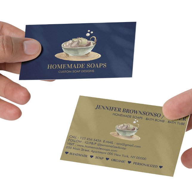 Cartão De Visita Marinho Dourado Bath Tubbles Soap Soja de cera de  (Navy Gold Bath Tub Bubbles Soy Wax Soap Business Card
)