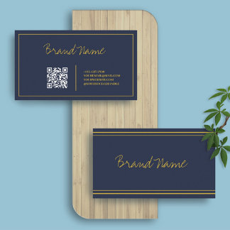 Cartão De Visita Marinho Dourado | Cód. QR Elegante de Caligrafia