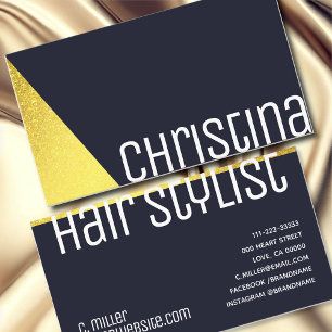 Cartão De Visita Marinho Dourado Elegante Triângulo Azul Real Moder