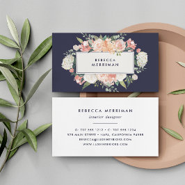 Cartão De Visita Marinho e Blush Floral Antigos