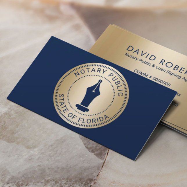 Cartão De Visita Marinho e Dourado do Agente de Assinatura de Carim (Criador carregado)