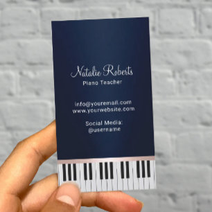 Cartão De Visita Marinho Elegante Teclas de Piano Azul