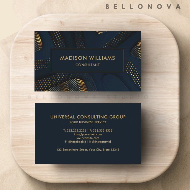 Cartão De Visita Marinho Escuro Azul, Dourado Brilho Profissional (Custom Dark Navy Blue Gold Glitter Professional Business Card)