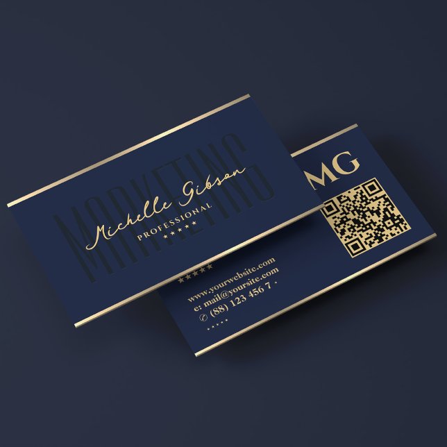 Cartão De Visita Marinho Escuro Elegante Profissional de Marketing  (Elegant Dark Navy Blue Marketing Professional Business Card
)