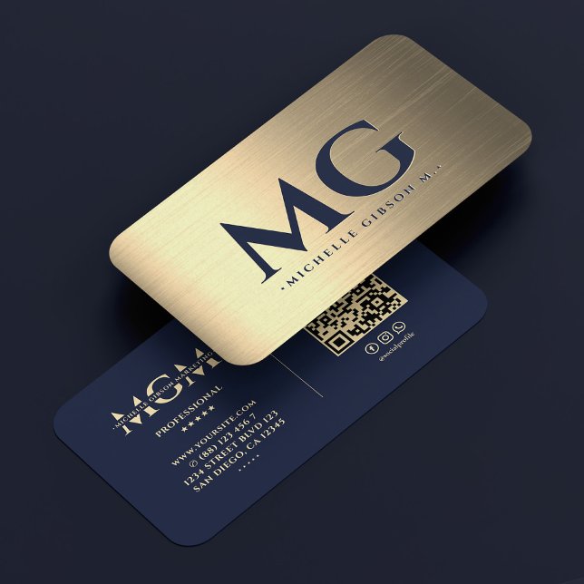 Cartão De Visita Marinho Escuro Elegante Profissional Faux Dourado  (Professional Elegant Dark Navy Blue Gold Modern Business Card
)