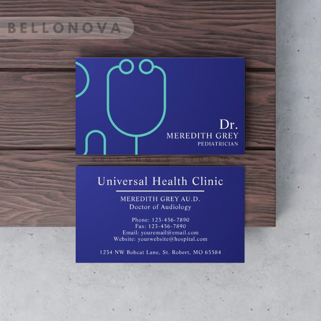 Cartão De Visita Marinho Escuro Personalizado Rico Branco Azul (Custom Dark Navy Blue White Doctors Fancy Business Card)