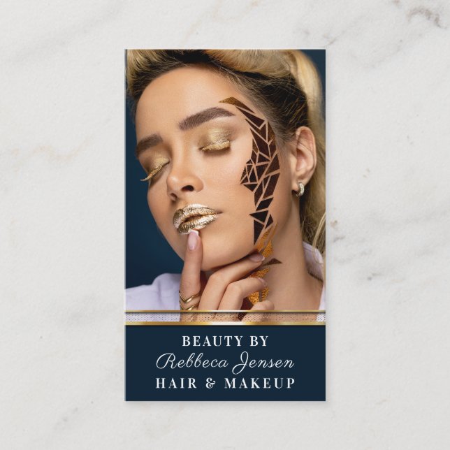 Cartão De Visita Marinho Glamoroso Dourado Glitter Drivers e Lábios (Frente)