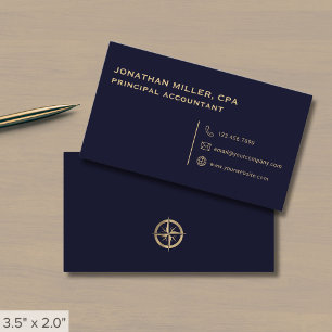 Cartão De Visita Marinho mínimo simples azul e Dourado