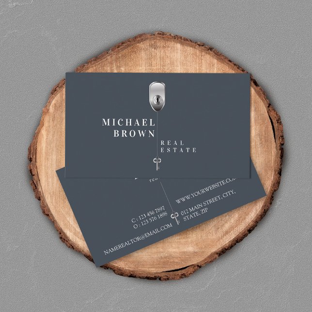 Cartão De Visita Marinho Moderno Chave Metálica Imóveis (Criador carregado)